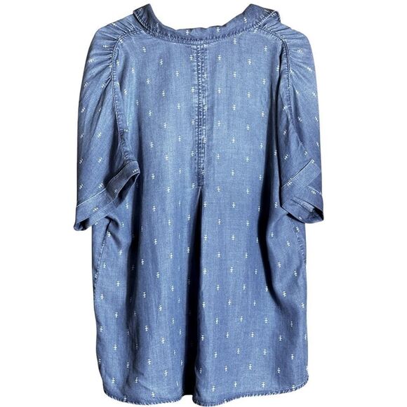 Cloth & Stone By Anthropologie Button Front Blue Denim Tencel Top Size Medium 📦 - Picture 4 of 9